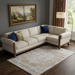 HomeRoots 9' X 12' Elegant Copper & Beige Floral Medallion Area Rug - Washable, UV Protected, & Stain Resistant! 686734