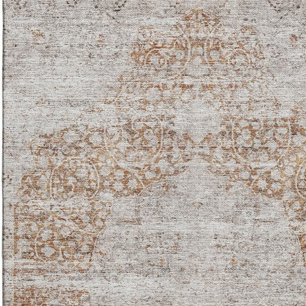 HomeRoots 9' X 12' Elegant Copper & Beige Floral Medallion Area Rug - Washable, UV Protected, & Stain Resistant! 686734