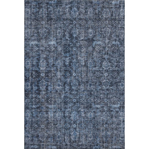 HomeRoots 5' Blue and Charcoal Damask Area Rug – Washable, Stain-Resistant, UV Protected for Stylish Living Spaces 686737