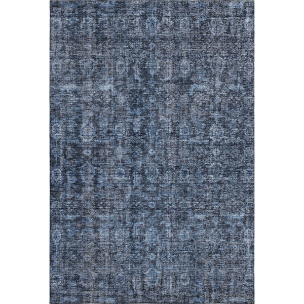 HomeRoots 5' Blue and Charcoal Damask Area Rug – Washable, Stain-Resistant, UV Protected for Stylish Living Spaces 686737