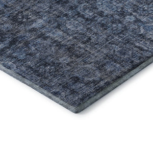 HomeRoots 5' Blue and Charcoal Damask Area Rug – Washable, Stain-Resistant, UV Protected for Stylish Living Spaces 686737