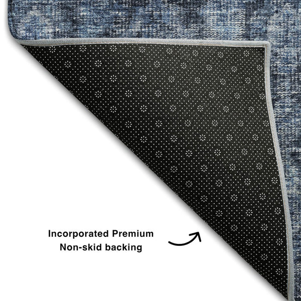 HomeRoots 8' X 10' Elegant Blue & Charcoal Damask Area Rug - Washable, UV Protected, Perfect for High-Traffic Areas 686739