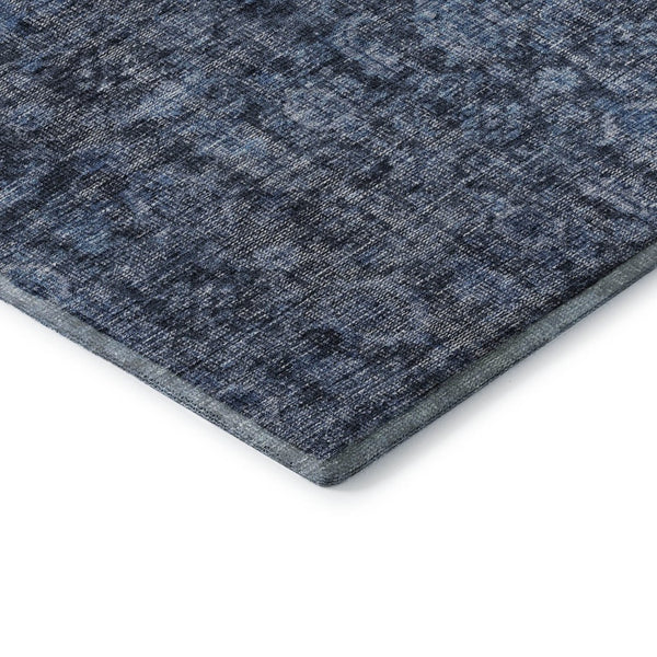 HomeRoots 8' X 10' Elegant Blue & Charcoal Damask Area Rug - Washable, UV Protected, Perfect for High-Traffic Areas 686739