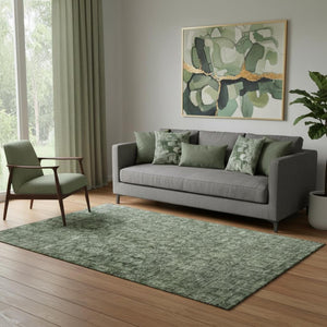 HomeRoots 5' X 8' Artichoke Green Damask Area Rug - Washable, UV-Protected, Perfect for Busy Homes & Style! 686743