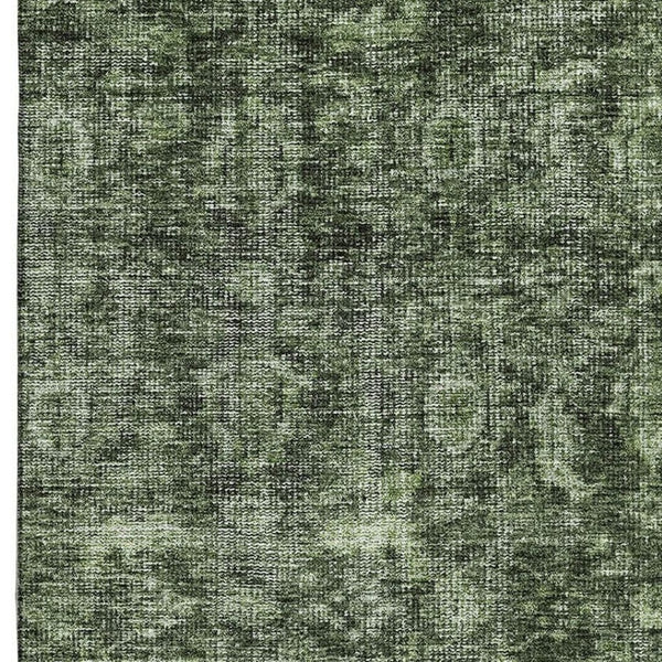 HomeRoots 5' X 8' Artichoke Green Damask Area Rug - Washable, UV-Protected, Perfect for Busy Homes & Style! 686743