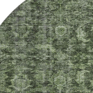 HomeRoots 8' Elegant Artichoke Green & Gray Damask Washable Round Rug with UV Protection for Busy Homes 686744