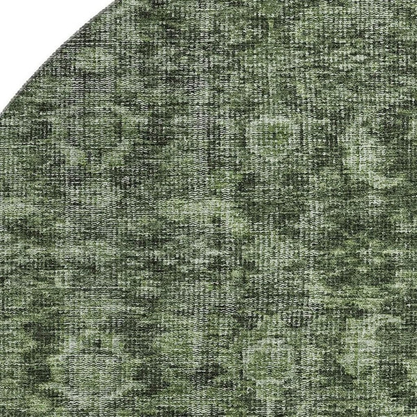 HomeRoots 8' Elegant Artichoke Green & Gray Damask Washable Round Rug with UV Protection for Busy Homes 686744