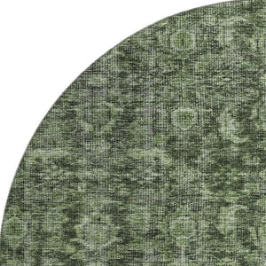 HomeRoots 8' Elegant Artichoke Green & Gray Damask Washable Round Rug with UV Protection for Busy Homes 686744
