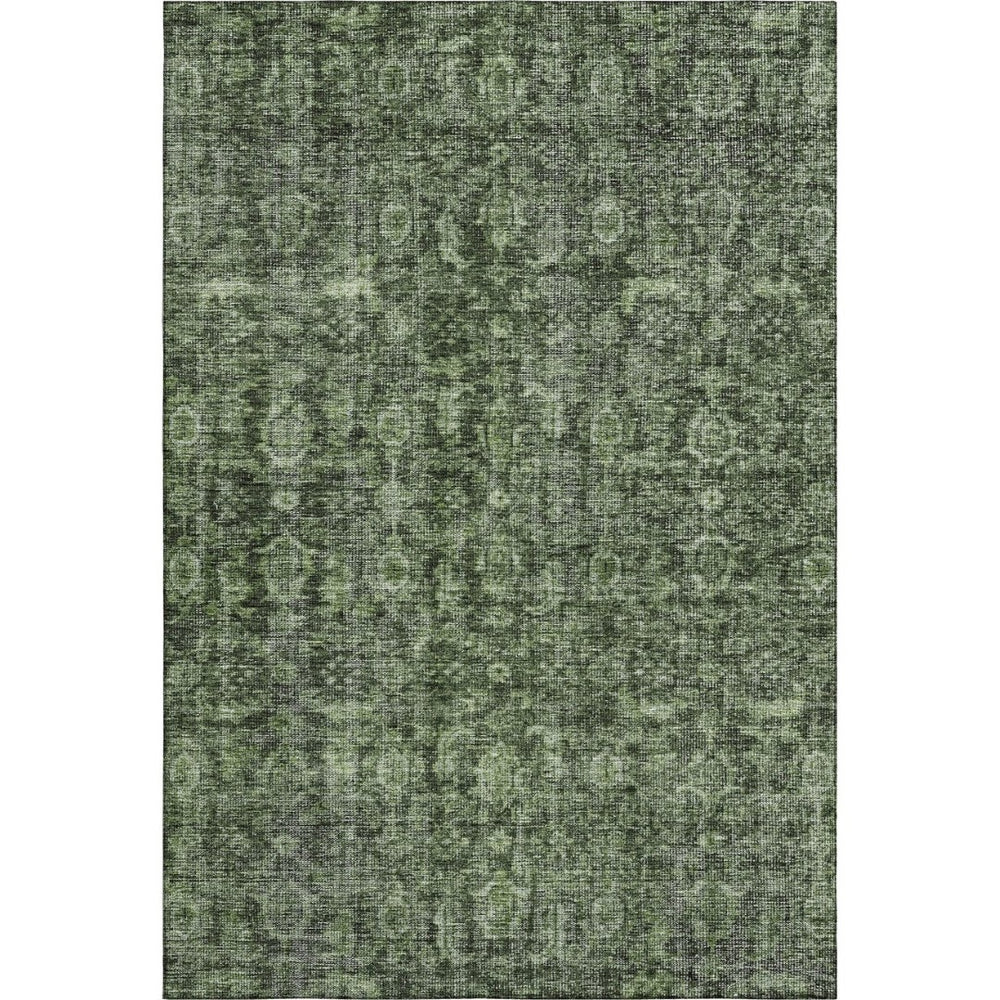 HomeRoots 8' X 10' Artichoke Green & Gray Damask Area Rug - Washable, UV-Protected, Durable for High-Traffic Homes 686745
