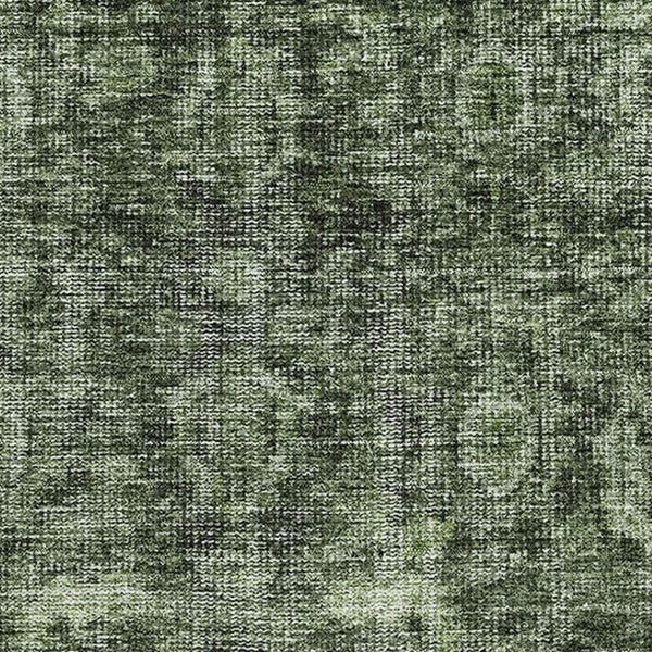 HomeRoots 8' X 10' Artichoke Green & Gray Damask Area Rug - Washable, UV-Protected, Durable for High-Traffic Homes 686745