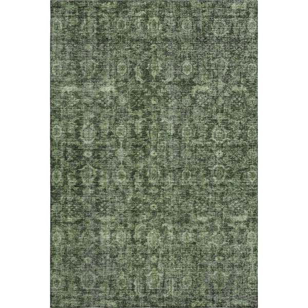 HomeRoots 9' X 12' Artichoke Green & Gray Damask Washable Area Rug - Durable, Stylish, UV Protected Design 686746