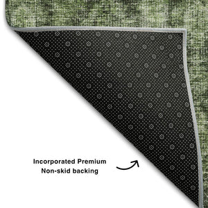 HomeRoots 9' X 12' Artichoke Green & Gray Damask Washable Area Rug - Durable, Stylish, UV Protected Design 686746