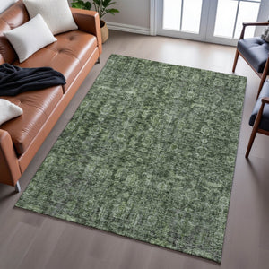 HomeRoots 9' X 12' Artichoke Green & Gray Damask Washable Area Rug - Durable, Stylish, UV Protected Design 686746
