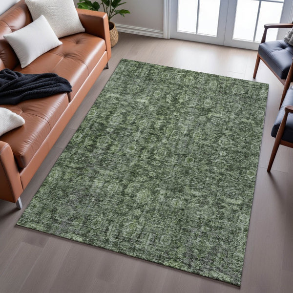 HomeRoots 9' X 12' Artichoke Green & Gray Damask Washable Area Rug - Durable, Stylish, UV Protected Design 686746
