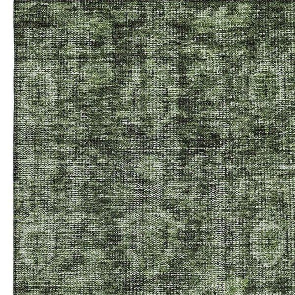 HomeRoots 10' Artichoke Green & Gray Damask Washable Area Rug - Durable, UV Protected, Ideal for Busy Homes 686747