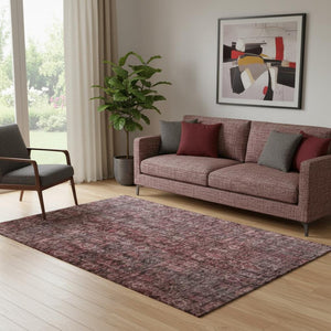HomeRoots 5' X 8' Pink And Mauve Damask Washable Area Rug with UV Protection for Stylish, Easy Care Spaces 686749