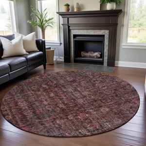 HomeRoots 8' Pink and Mauve Damask Washable Round Rug – Durable, UV-Protected, Elegant Design for Every Room 686750