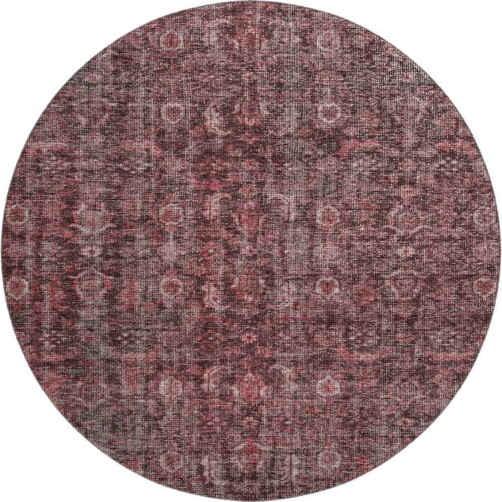 HomeRoots 8' Pink and Mauve Damask Washable Round Rug – Durable, UV-Protected, Elegant Design for Every Room 686750