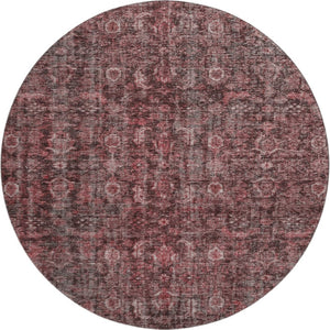 HomeRoots 8' Pink and Mauve Damask Washable Round Rug – Durable, UV-Protected, Elegant Design for Every Room 686750