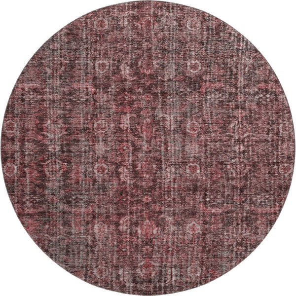 HomeRoots 8' Pink and Mauve Damask Washable Round Rug – Durable, UV-Protected, Elegant Design for Every Room 686750