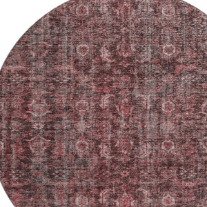 HomeRoots 8' Pink and Mauve Damask Washable Round Rug – Durable, UV-Protected, Elegant Design for Every Room 686750