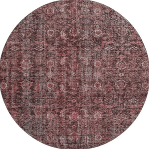 HomeRoots 8' Pink and Mauve Damask Washable Round Rug – Durable, UV-Protected, Elegant Design for Every Room 686750