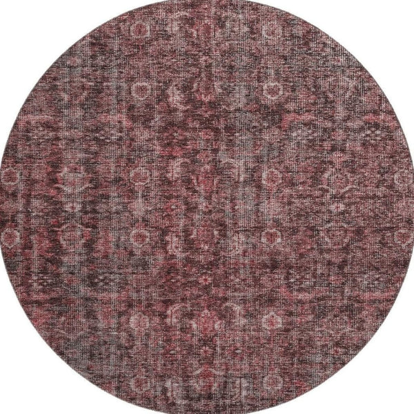 HomeRoots 8' Pink and Mauve Damask Washable Round Rug – Durable, UV-Protected, Elegant Design for Every Room 686750