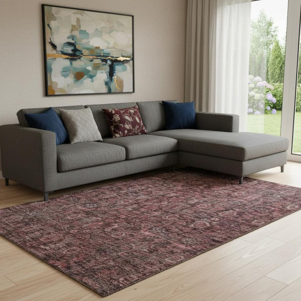 HomeRoots 8' X 10' Elegant Pink & Mauve Damask Washable Area Rug with UV Protection, Stain Resistance & Safety 686751
