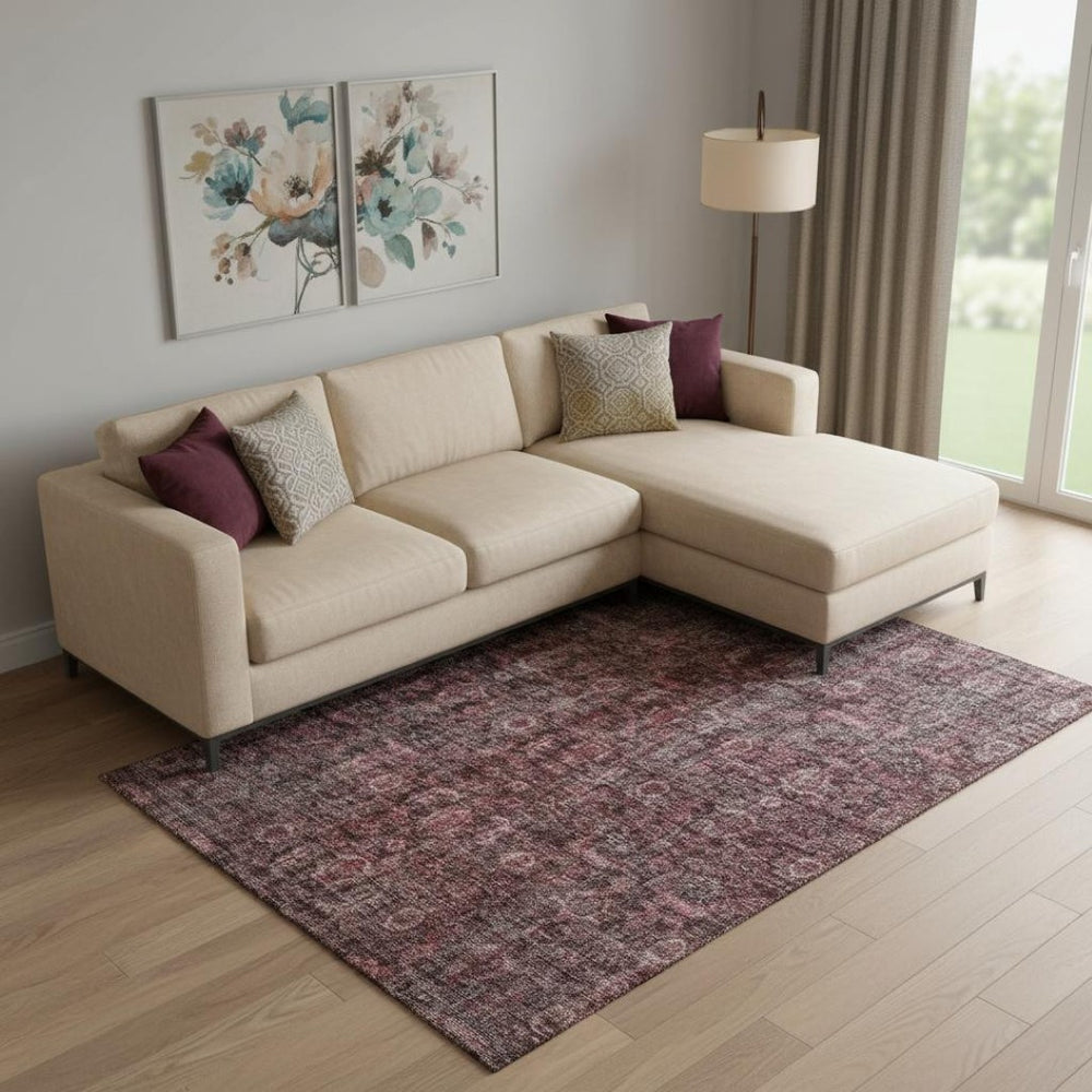 HomeRoots 9' X 12' Pink And Mauve Damask Rug - Elegant, Washable, UV-Protected, Perfect for Homes with Kids & Pets! 686752