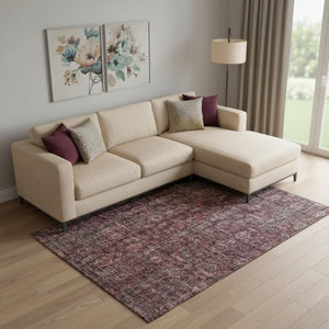 HomeRoots 9' X 12' Pink And Mauve Damask Rug - Elegant, Washable, UV-Protected, Perfect for Homes with Kids & Pets! 686752