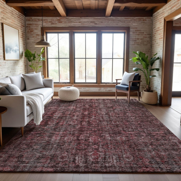 HomeRoots 9' X 12' Pink And Mauve Damask Rug - Elegant, Washable, UV-Protected, Perfect for Homes with Kids & Pets! 686752