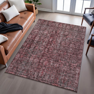 HomeRoots 9' X 12' Pink And Mauve Damask Rug - Elegant, Washable, UV-Protected, Perfect for Homes with Kids & Pets! 686752