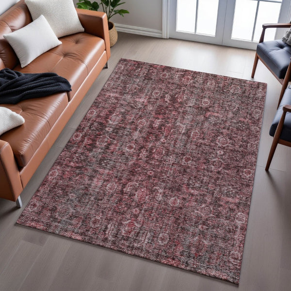 HomeRoots 9' X 12' Pink And Mauve Damask Rug - Elegant, Washable, UV-Protected, Perfect for Homes with Kids & Pets! 686752