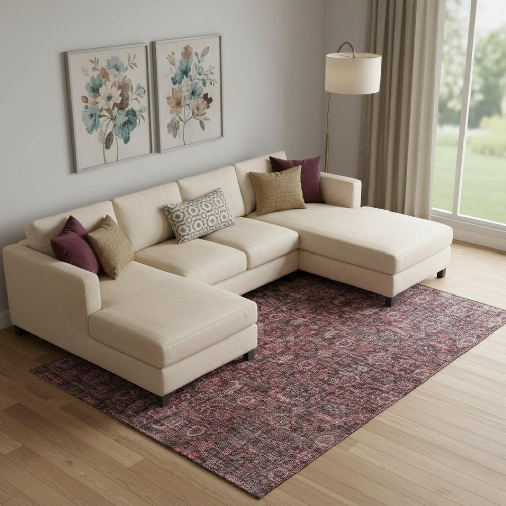 HomeRoots 10' X 14' Elegant Pink & Mauve Damask Area Rug - Washable, UV Protected, Stain Resistant Design 686753