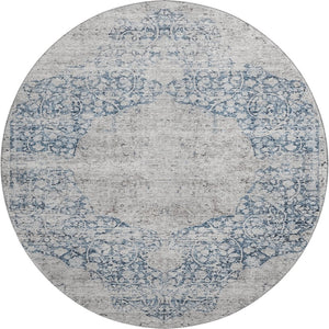 HomeRoots 8' Blue And Beige Medallion Round Rug - Washable, UV Protected, Stain Resistant for Any Space 686756