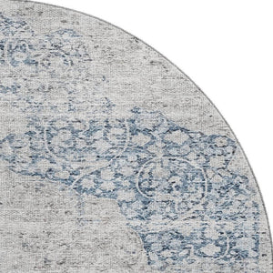 HomeRoots 8' Blue And Beige Medallion Round Rug - Washable, UV Protected, Stain Resistant for Any Space 686756