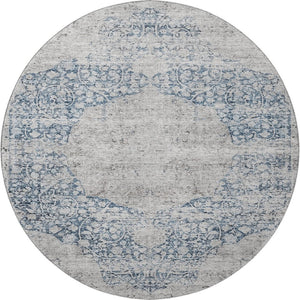 HomeRoots 8' Blue And Beige Medallion Round Rug - Washable, UV Protected, Stain Resistant for Any Space 686756