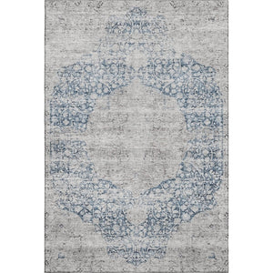 HomeRoots 9' X 12' Blue and Beige Medallion Area Rug - Washable, UV Protected, Durable Design for High Traffic Homes 686758