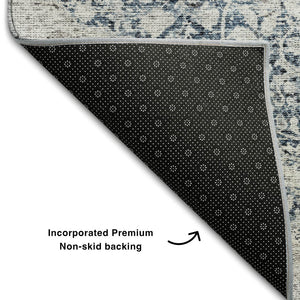 HomeRoots 9' X 12' Blue and Beige Medallion Area Rug - Washable, UV Protected, Durable Design for High Traffic Homes 686758