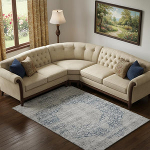 HomeRoots 10' Blue & Beige Medallion Area Rug - Washable, UV-Protected, Durable for Living Rooms & More! 686759