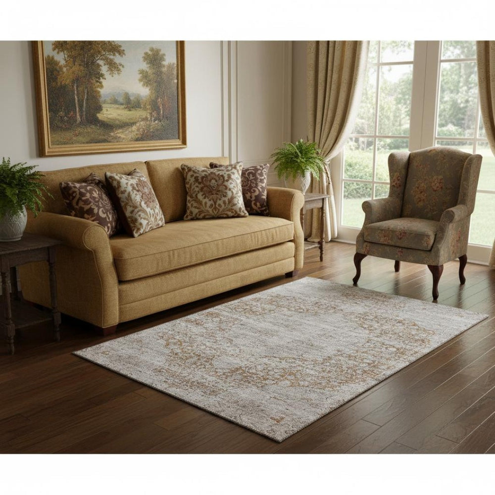 HomeRoots 5' X 8' Copper Medallion Area Rug - Washable, UV Protected, Stain Resistant for Stylish Homes 686761