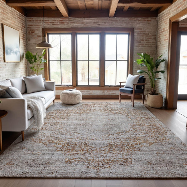 HomeRoots 5' X 8' Copper Medallion Area Rug - Washable, UV Protected, Stain Resistant for Stylish Homes 686761