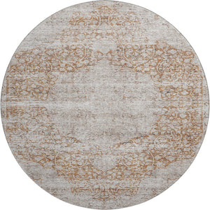 HomeRoots 8' Copper and Beige Medallion Round Rug - Washable, UV-Protected, Stain-Resistant for Family Homes 686762