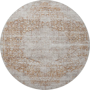 HomeRoots 8' Copper and Beige Medallion Round Rug - Washable, UV-Protected, Stain-Resistant for Family Homes 686762