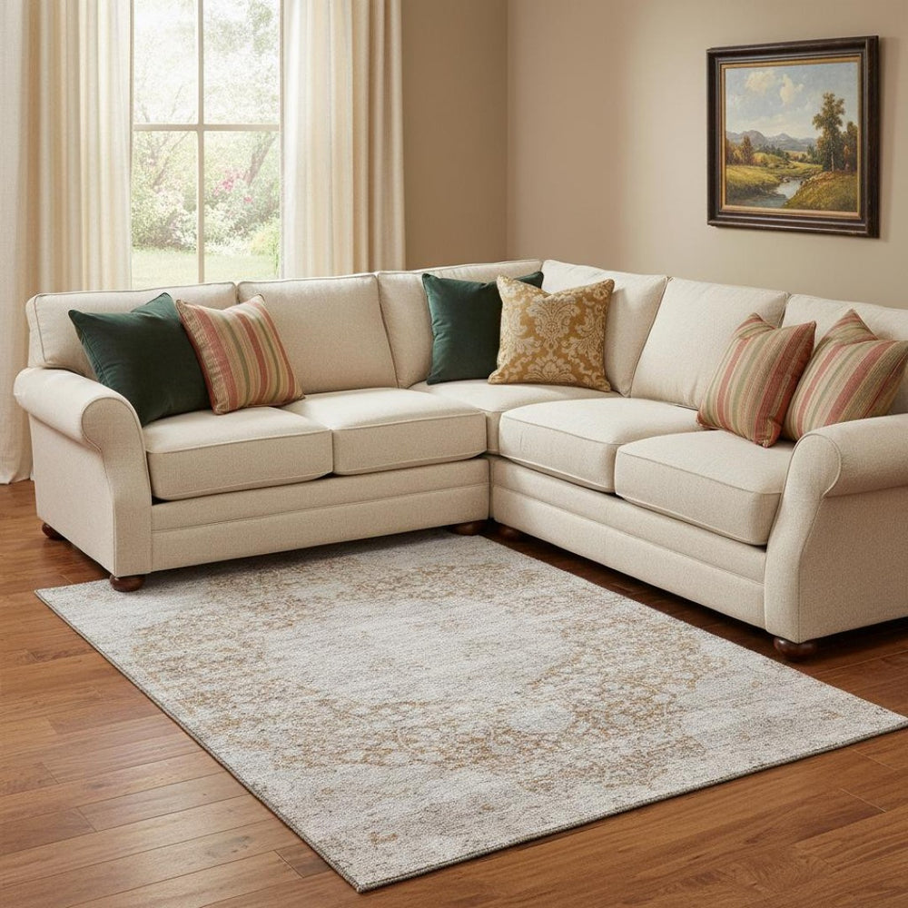 HomeRoots 8' X 10' Copper and Beige Medallion Area Rug - Washable, UV Protected, Stain Resistant for Homes 686763
