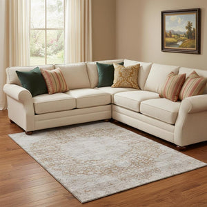 HomeRoots 8' X 10' Copper and Beige Medallion Area Rug - Washable, UV Protected, Stain Resistant for Homes 686763