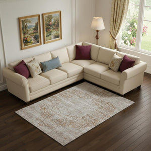 HomeRoots 9' X 12' Elegant Copper and Beige Medallion Area Rug with Stain Resistance and UV Protection 686764