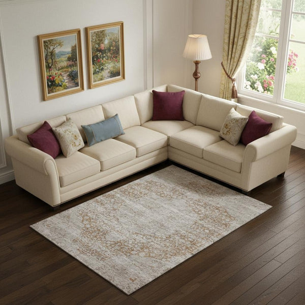 HomeRoots 9' X 12' Elegant Copper and Beige Medallion Area Rug with Stain Resistance and UV Protection 686764