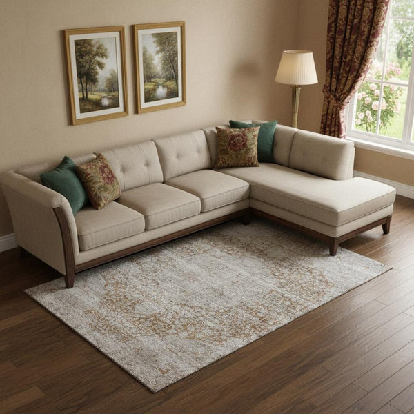 HomeRoots 10' X 14' Copper and Beige Medallion Area Rug – Durable, Washable, UV-Protected for Family Spaces 686765