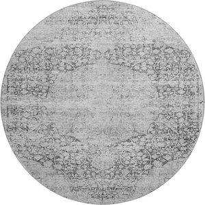 HomeRoots 8' Gray and Silver Medallion Round Rug - Washable, UV Protected, Durable for Indoor & Outdoor Use 686768